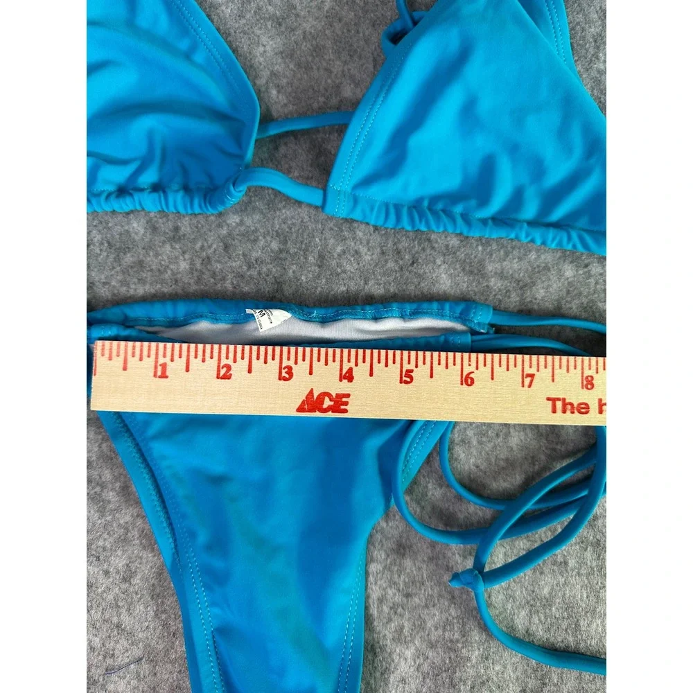 Turquoise Blue Triangle Bikini Set Side Tie High Cut Swimsuit Medium 20105 - Picture 4 of 6